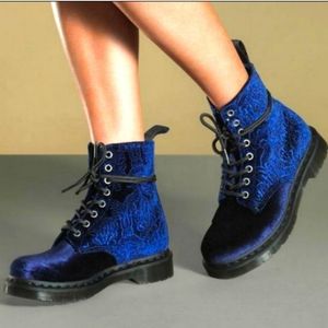 Dr. Martens Blue Velvet Boots
